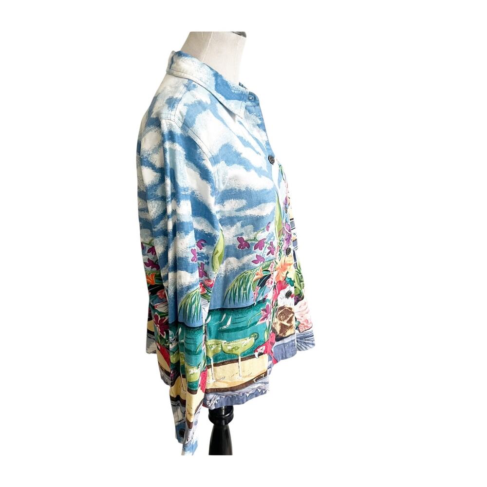 Vtg Real Comfort By Chadwick's Button Up Top Womens M Multi Floral Scenic Print - Picture 8 of 10